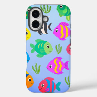 Coques iPhone 16 Motif de poisson caricaturé coloré mignon | Enfant