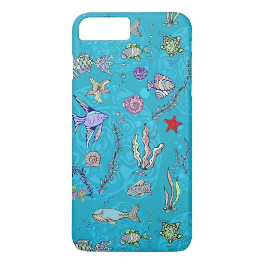 Coques Case-Mate iPhone Motif de poisson turquoise (Dos)