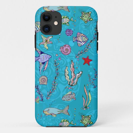 Coques Case-Mate iPhone Motif de poisson turquoise (Dos)