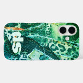 Coques Case-Mate iPhone Motif de poster de animal de léopard vert de monog (Verso (horizontal))