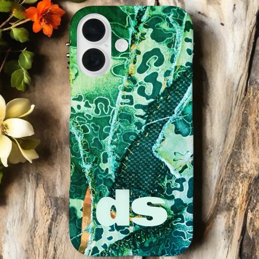 Coques Case-Mate iPhone Motif de poster de animal de léopard vert de monog