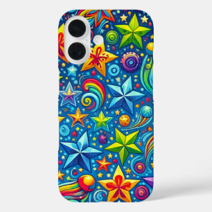Coques iPhone 16 ✨ Motif de rafale d'étoiles de couleur cosmique 🌈