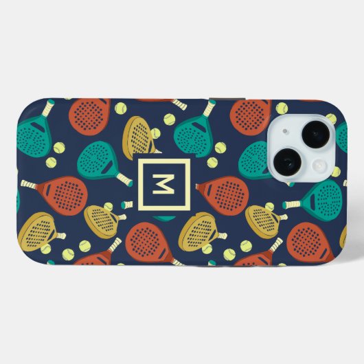 Coques Case-Mate iPhone Motif de raquettes Padel avec initial (Verso (horizontal))