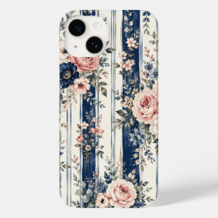 Coque Pour iPhone 14 Motif de rayure florale marine à l'aquarelle Desig