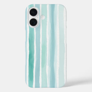 Coques iPhone 16 Motif de rayure verticale aqua aquarelle Côte