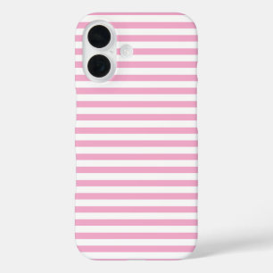 Coques iPhone 16 Motif de rayure verticale rose et blanc
