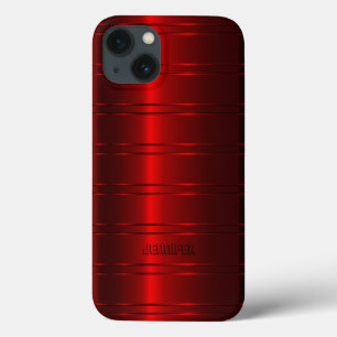 iPhone 13 Case Motif de rayures rouges métalliques monogrammes