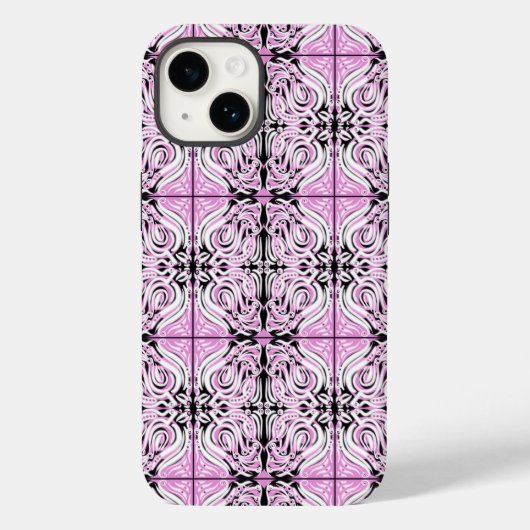 Coques Case-Mate iPhone Motif de répétition Abstrait rose noir blanc (Verso)