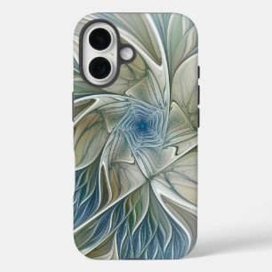 Coques iPhone 16 Motif de rêve floral Abstrait Bleu Kaki Fractal