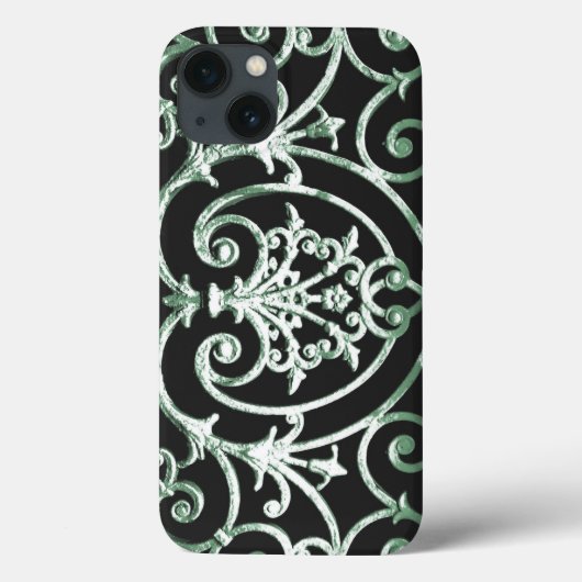 Coques Case-Mate iPhone Motif de rinceaux vert et noir Case-Mate iPhon (Verso)