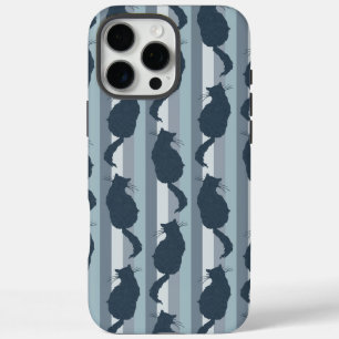 Coques iPhone 16 Pro Max Motif de silhouette de chat bleu marine avec rayur