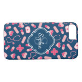 Coques Case-Mate iPhone Motif de soins infirmiers rose et bleu avec Monogr (Dos (Horizontal))