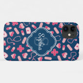Coques Case-Mate iPhone Motif de soins infirmiers rose et bleu avec Monogr (Dos (Horizontal))