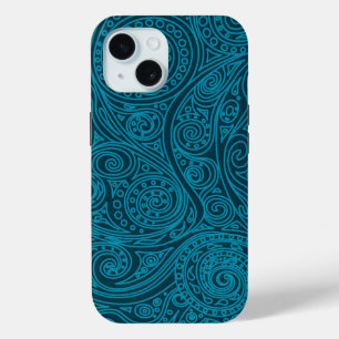 Coque Pour iPhone 15 Motif de spirale Turquoise bleu