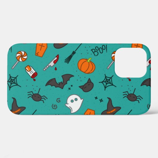 Coques Case-Mate iPhone Motif de style plat Halloween Turquoise. (Verso (horizontal))