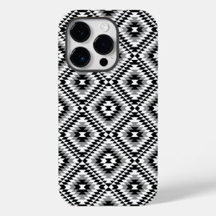 Coque Pour iPhone 14 Pro Motif de symboles BW+gris Aztec stylisé