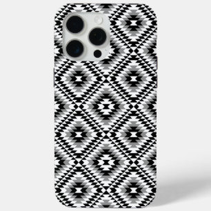 Coque iPhone 15 Pro Max Motif de symboles BW+gris Aztec stylisé