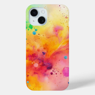 Coque Pour iPhone 15 Motif de taches d'aquarelle abstraite vibrant
