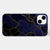 Coques Case-Mate iPhone Motif de Texture de luxe moderne Golden Navy (Verso (horizontal))