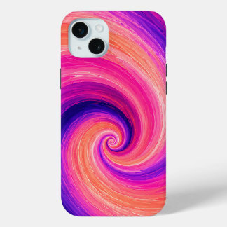 Coque iPhone 15 Mini Motif de tourbillon de peinture en spirale abstrai