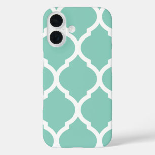Coques iPhone 16 Motif de treillis marocain Aqua Chic