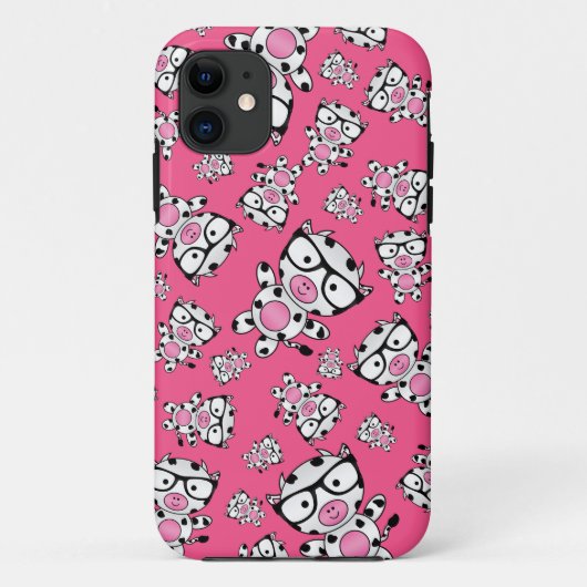 Coques Case-Mate iPhone Motif de vache nerd rose (Dos)
