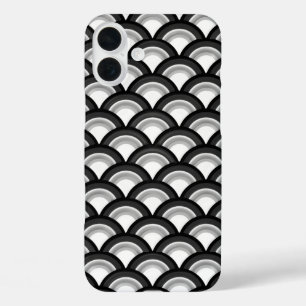 iPhone 16 Plus Case Motif de vague Art Déco - noir et blanc