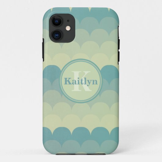 Coques Case-Mate iPhone Motif de vague vert monogramme (Dos)