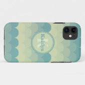 Coques Case-Mate iPhone Motif de vague vert monogramme (Dos (Horizontal))