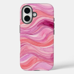 Coques iPhone 16 Motif de vagues à l'aquarelle rose