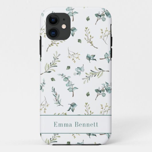 Coques Case-Mate iPhone Motif de verdure d'eucalyptus aquarelle sarcelle N (Dos)