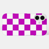 Coques Case-Mate iPhone Motif de vérification À damiers blanc violet (Verso (horizontal))