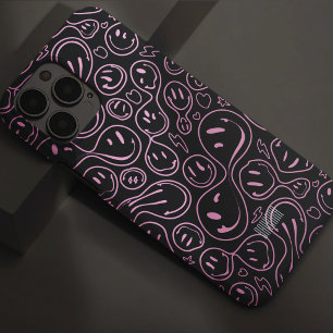 Coque Pour Pour iPhone 14 Pro Max Motif de visage souriant Groovy Happy Smile Rose N