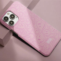 Motif de visage souriant rétro groovy rose pastel