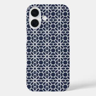 Coques iPhone 16 Motif de zellige bleu et blanc de la marine maroca
