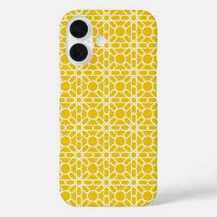 Coques iPhone 16 Motif de zellige marocain or et blanc