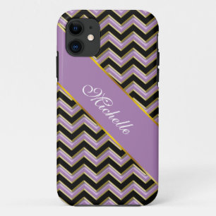 Etui iPhone Case-Mate Motif de zigzag de noir d'or d'améthyste