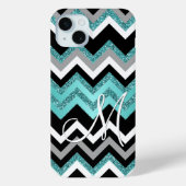 Coques Case-Mate iPhone Motif de Zigzag en argent bleu-noir personnalisé (Verso)