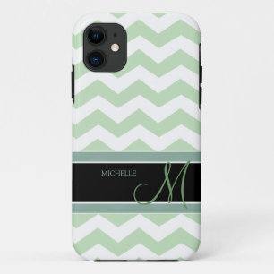 Coque iPhone 11 Motif de zigzag en bon état de vert de crème