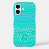 Coques Case-Mate iPhone Motif de zigzag moderne - monogramme turquoise (Verso)