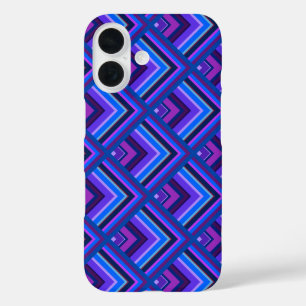 Coques iPhone 16 Motif d'écailles à rayures bleues et violettes