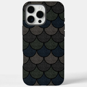 Coques iPhone 16 Pro Max Motif d'écailles de dragon festonnées foncées