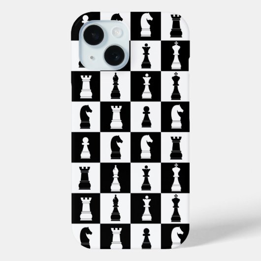 Coques Case-Mate iPhone Motif d'échecs noir et blanc élégant (Verso)