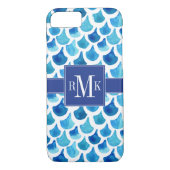 Coques Case-Mate iPhone Motif d'échelle d'aquarelle bleue (Dos)