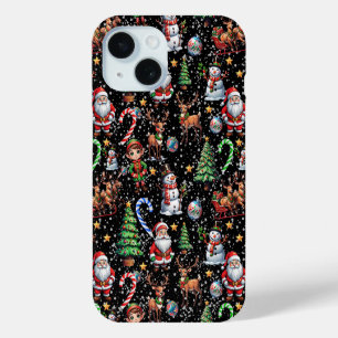 Coque Pour iPhone 15 Motif décoratif de Noël sur fond noir
