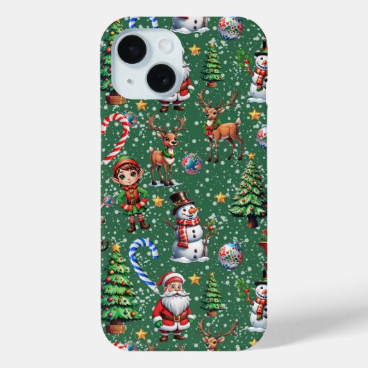 Coques Case-Mate iPhone Motif décoratif de Noël sur fond vert (Verso)