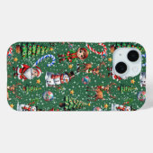 Coques Case-Mate iPhone Motif décoratif de Noël sur fond vert (Verso (horizontal))