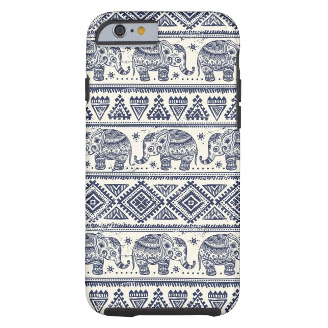 Coques Case-Mate iPhone Motif d'éléphant ethnique bleu (Dos)