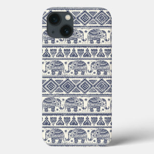 Etui iPhone 13 Motif d'éléphant ethnique bleu