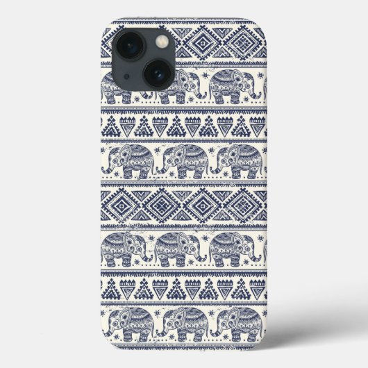 Coques Case-Mate iPhone Motif d'éléphant ethnique bleu (Verso)